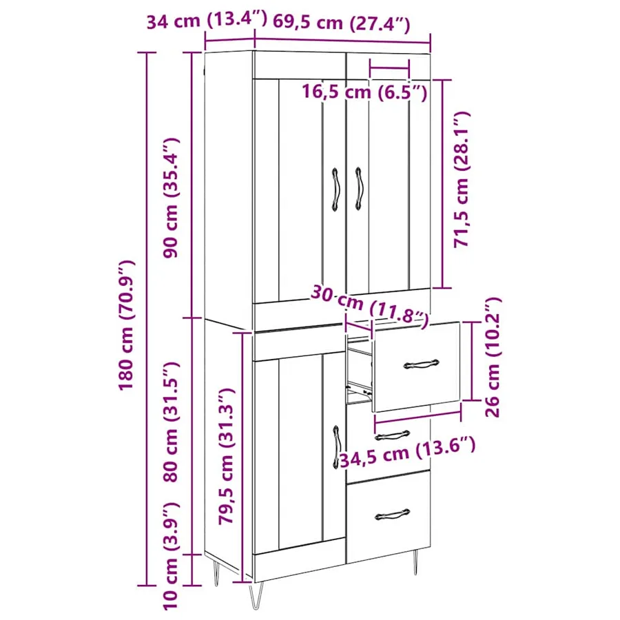 Haut Armoire Chêne artisanal 69,5 x 34 x 90 cm - 15