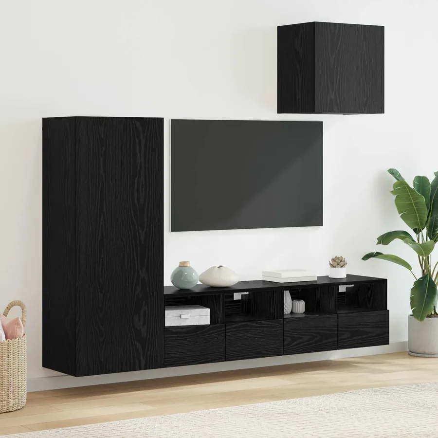 Meubles TV muraux 4 pcs Chêne noir Bois d'ingénierie