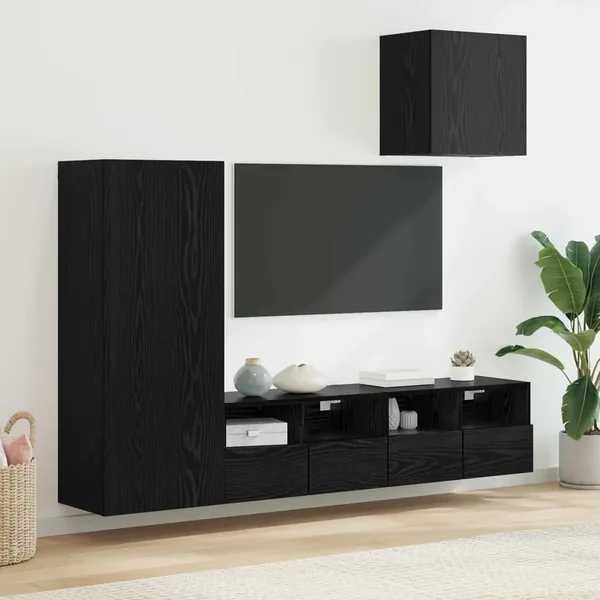 Meubles TV muraux 4 pcs Chêne noir Bois d'ingénierie