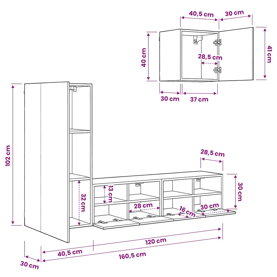 Meubles TV muraux 4 pcs Chêne noir Bois d'ingénierie - 11