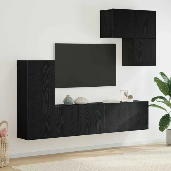 Unité murale de TV 5 pcs Chêne noir Bois d'ingénierie