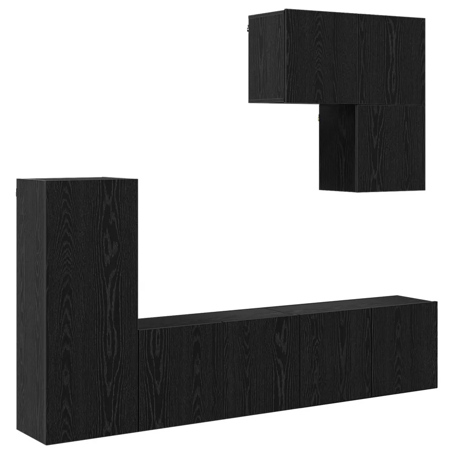 Unité murale de TV 5 pcs Chêne noir Bois d'ingénierie - 2