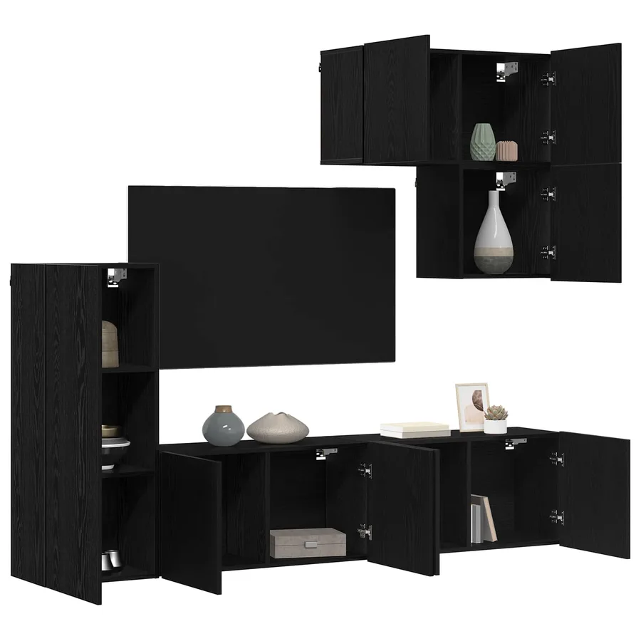 Unité murale de TV 5 pcs Chêne noir Bois d'ingénierie - 3
