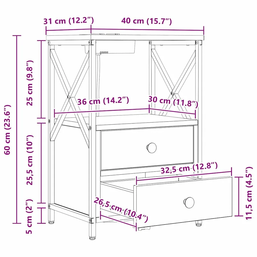 Cabinet de chevet 2 pcs Chêne Sonoma 40 x 31 x 60 cm - 15