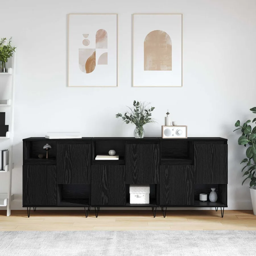 Buffet 3 pcs Chêne noir 60 x 35 x 70 cm