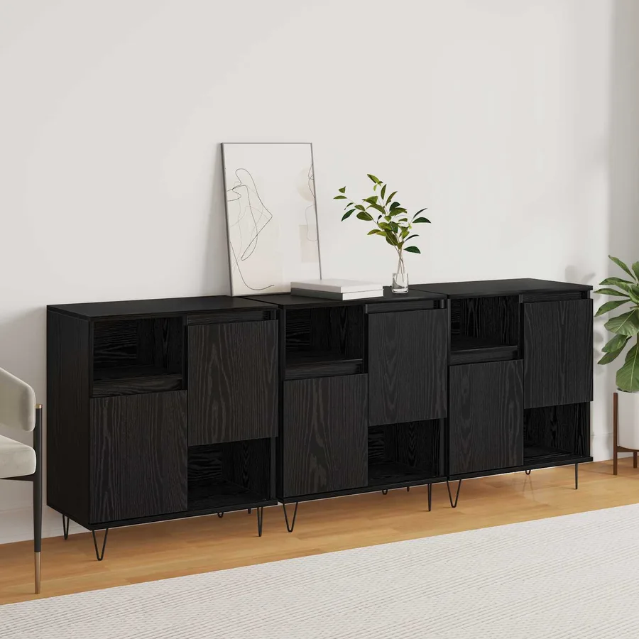 Buffet 3 pcs Chêne noir 60 x 35 x 70 cm - 4