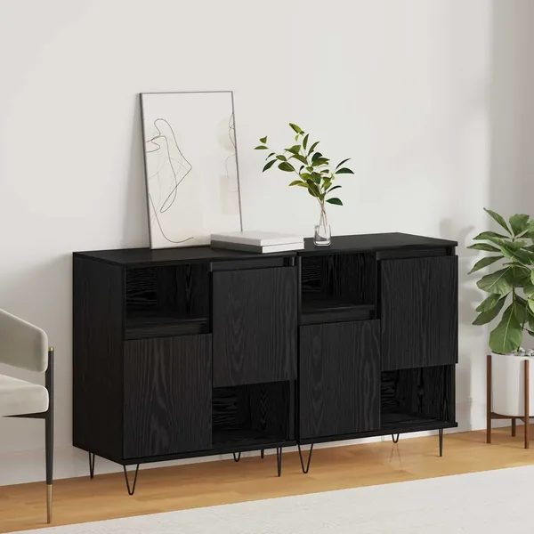 Buffet 2 pcs Chêne noir 60 x 35 x 70 cm