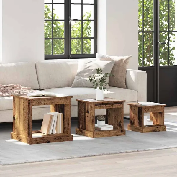 Table basse 3 pcs Bois Ancien Bois d'ingénierie
