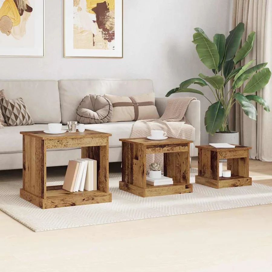 Table basse 3 pcs Bois Ancien Bois d'ingénierie - 4