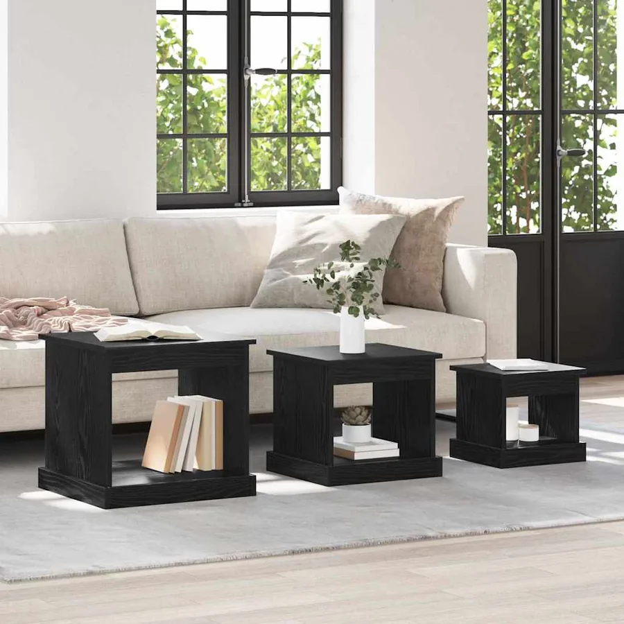Table basse 3 pcs Chêne noir Bois d'ingénierie