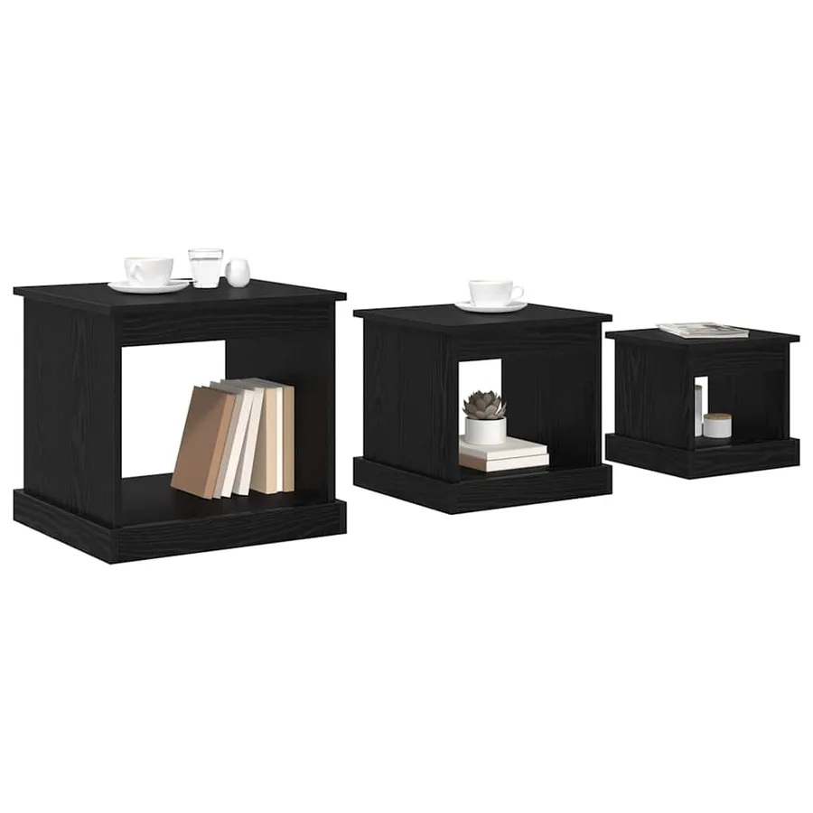 Table basse 3 pcs Chêne noir Bois d'ingénierie - 3