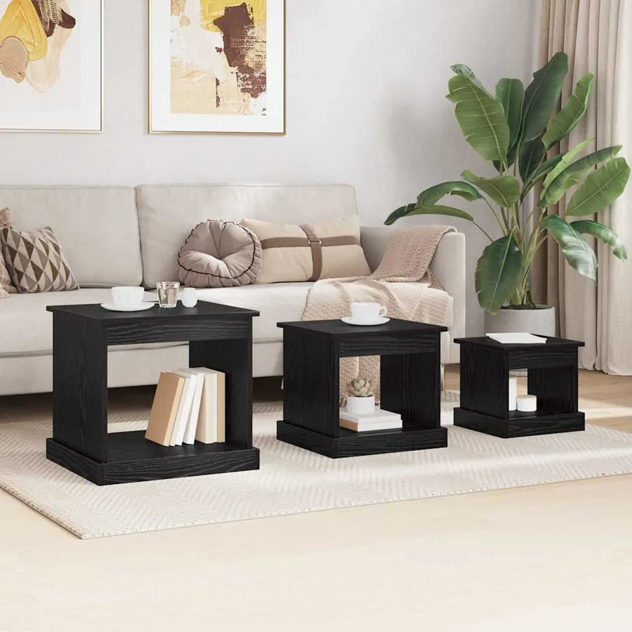 Table basse 3 pcs Chêne noir Bois d'ingénierie - 4