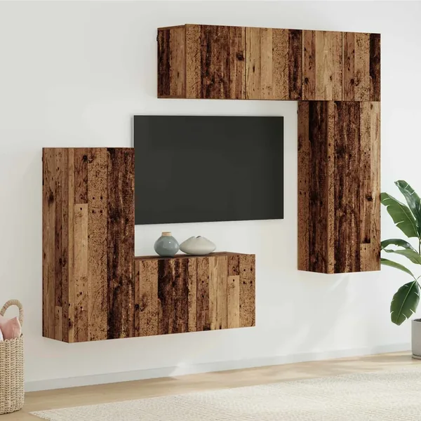 Unité murale de TV 5 pcs Bois Ancien Bois d'ingénierie