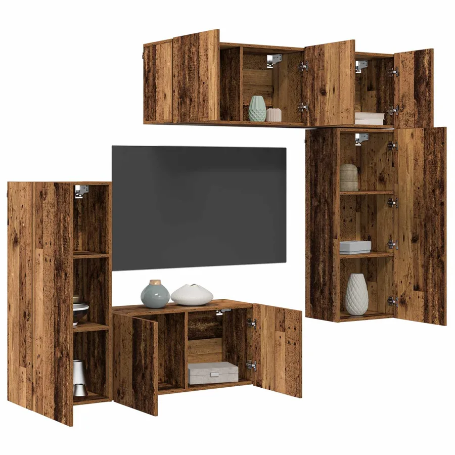 Unité murale de TV 5 pcs Bois Ancien Bois d'ingénierie - 3