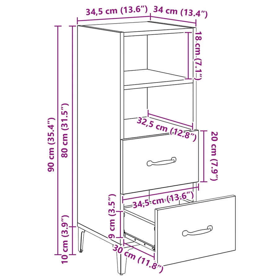 Buffet chêne artisanal 34 x 34,5 x 90 cm Bois d'ingénierie - 14