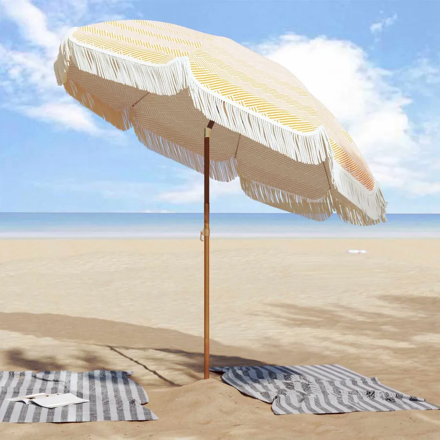 Parasol de plage Jaune et blanc 205 x 205 x 210 cm - 3