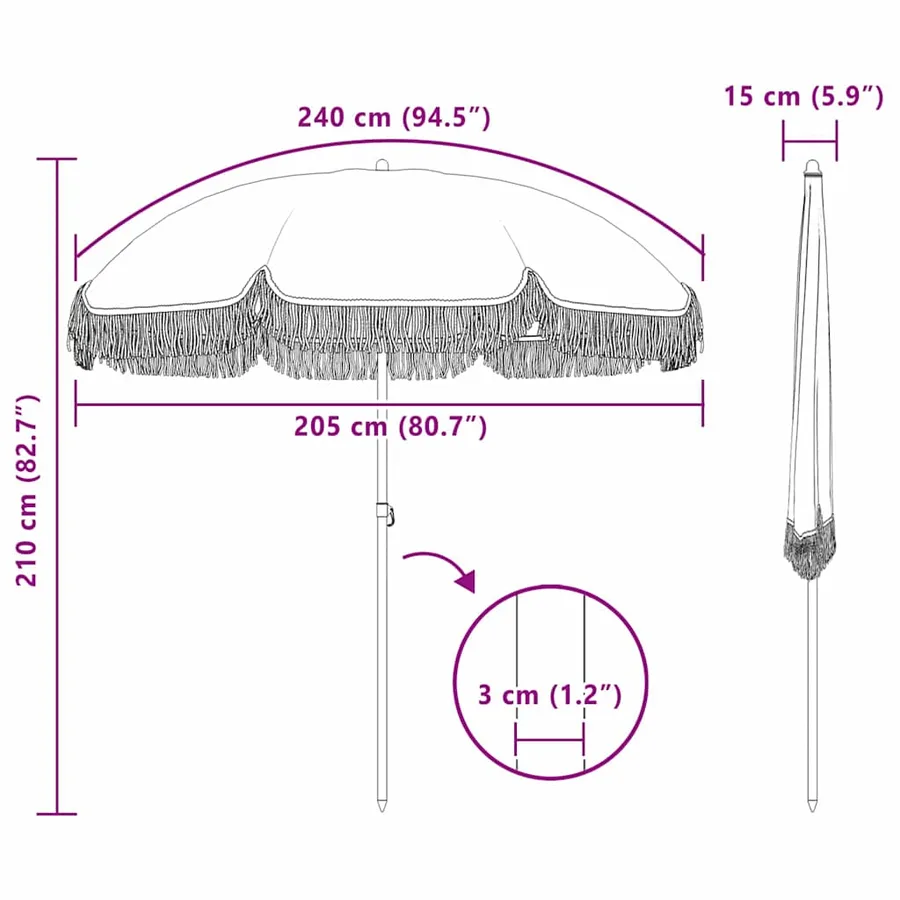 Parasol de plage Gris et blanc 205 x 205 x 210 cm - 7