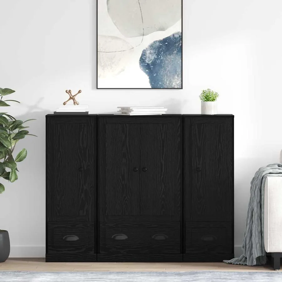 Haut Armoire avec tiroir 3 pcs Chêne noir Bois d'ingénierie