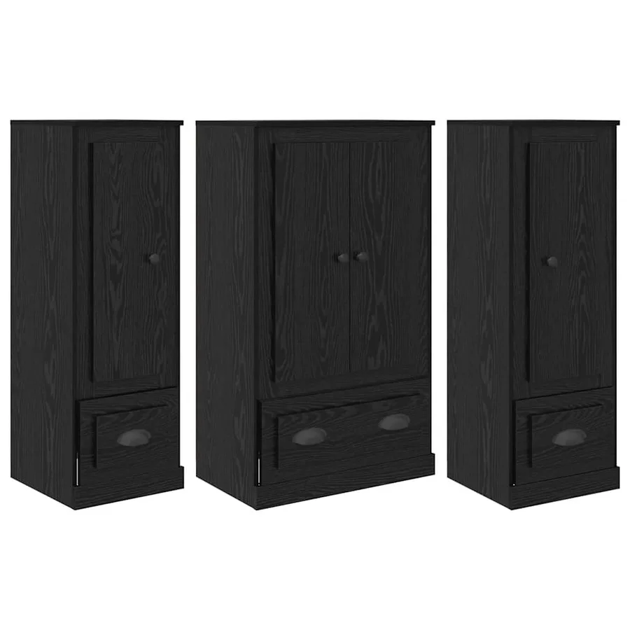 Haut Armoire avec tiroir 3 pcs Chêne noir Bois d'ingénierie - 2