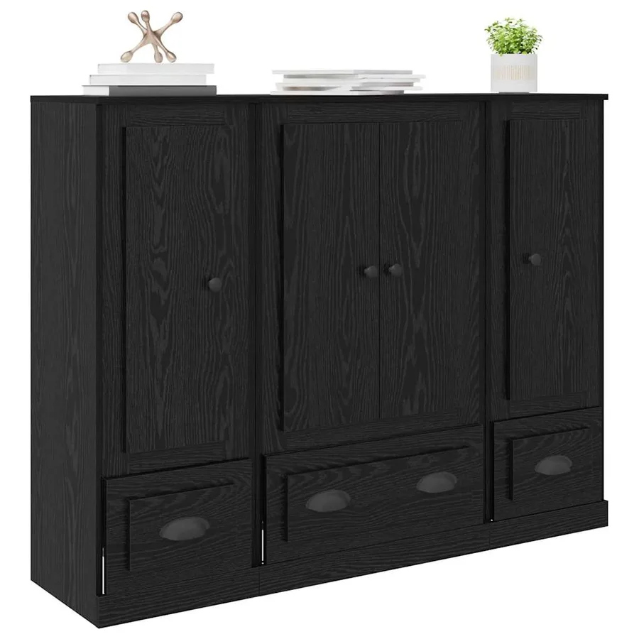 Haut Armoire avec tiroir 3 pcs Chêne noir Bois d'ingénierie - 3