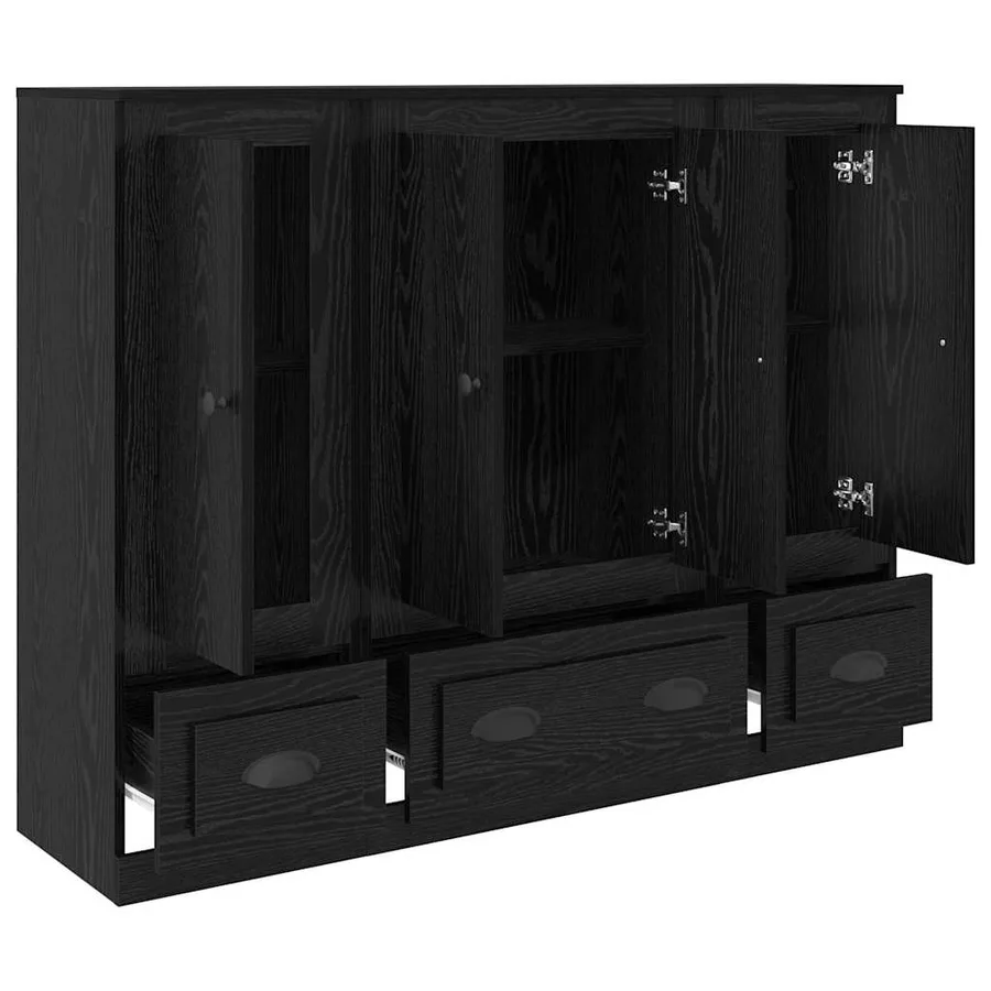 Haut Armoire avec tiroir 3 pcs Chêne noir Bois d'ingénierie - 6