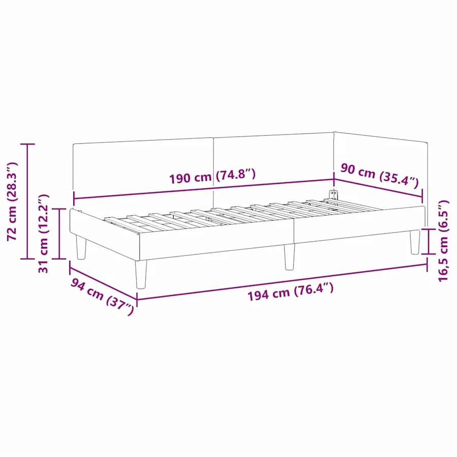Cadre de lit d'angle Gris clair 90 cm x 190 cm Velours - 11