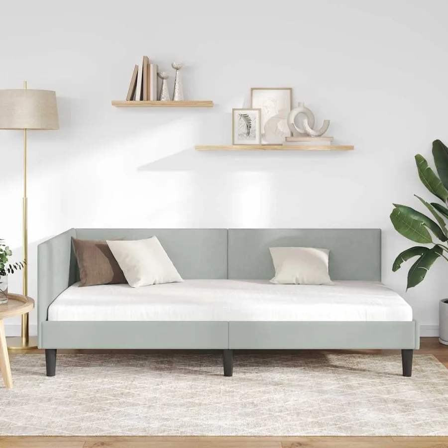 Cadre de lit d'angle Gris clair 90 cm x 190 cm Velours - 3