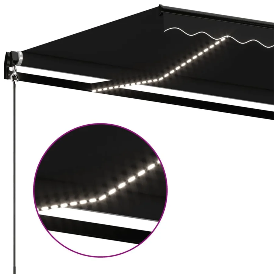 Auvent manuel rétractable avec LED 450x350 cm Anthracite - 5