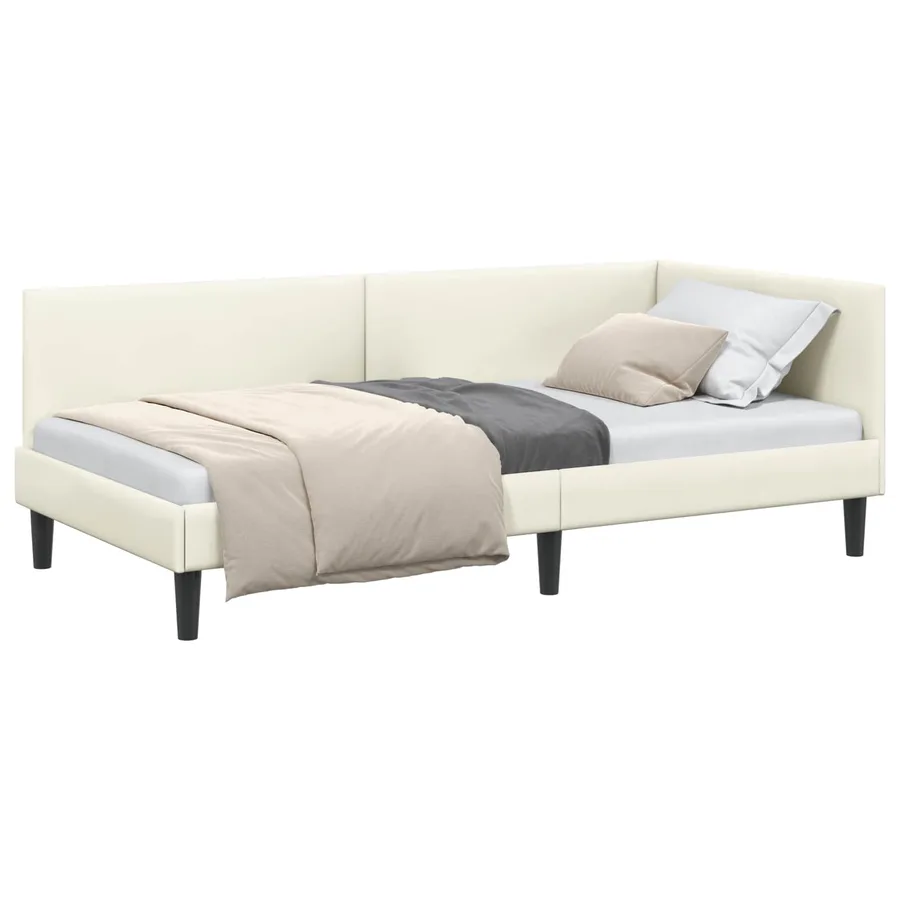Cadre de lit d'angle Crème 90 cm x 190 cm Velours - 2