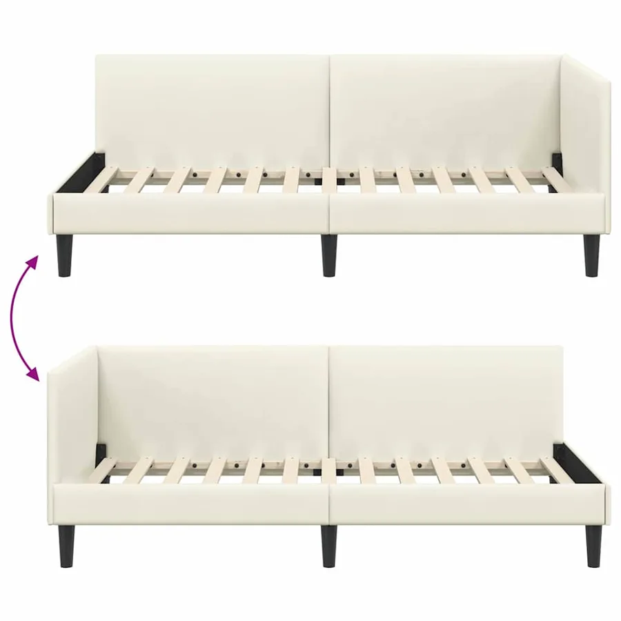 Cadre de lit d'angle Crème 90 cm x 190 cm Velours - 9