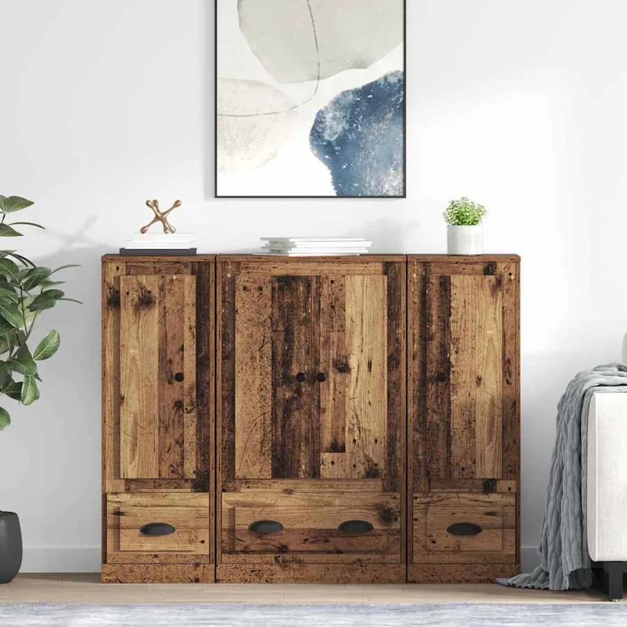 Haut Armoire avec tiroir 3 pcs Bois Ancien Bois d'ingénierie