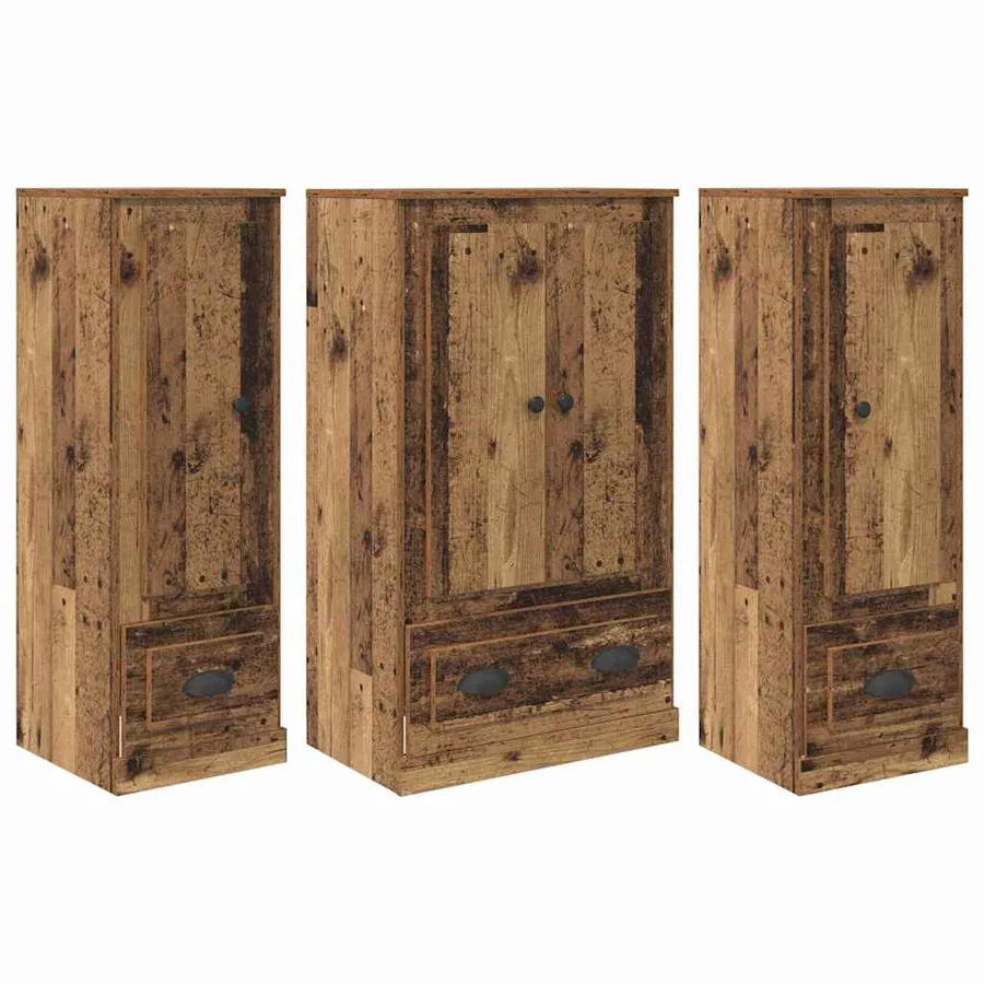 Haut Armoire avec tiroir 3 pcs Bois Ancien Bois d'ingénierie - 2