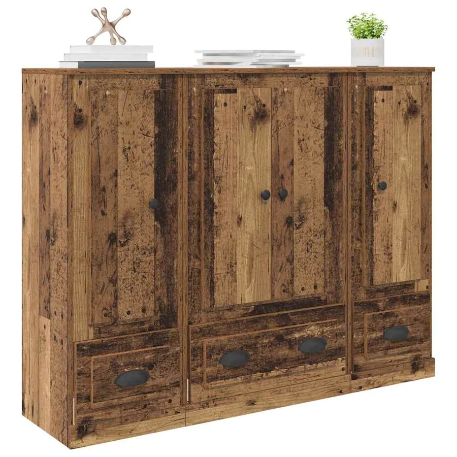 Haut Armoire avec tiroir 3 pcs Bois Ancien Bois d'ingénierie - 3