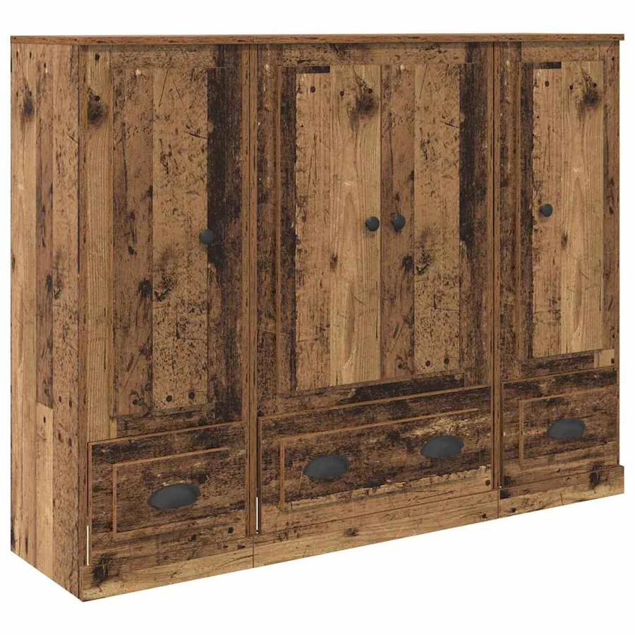 Haut Armoire avec tiroir 3 pcs Bois Ancien Bois d'ingénierie - 5
