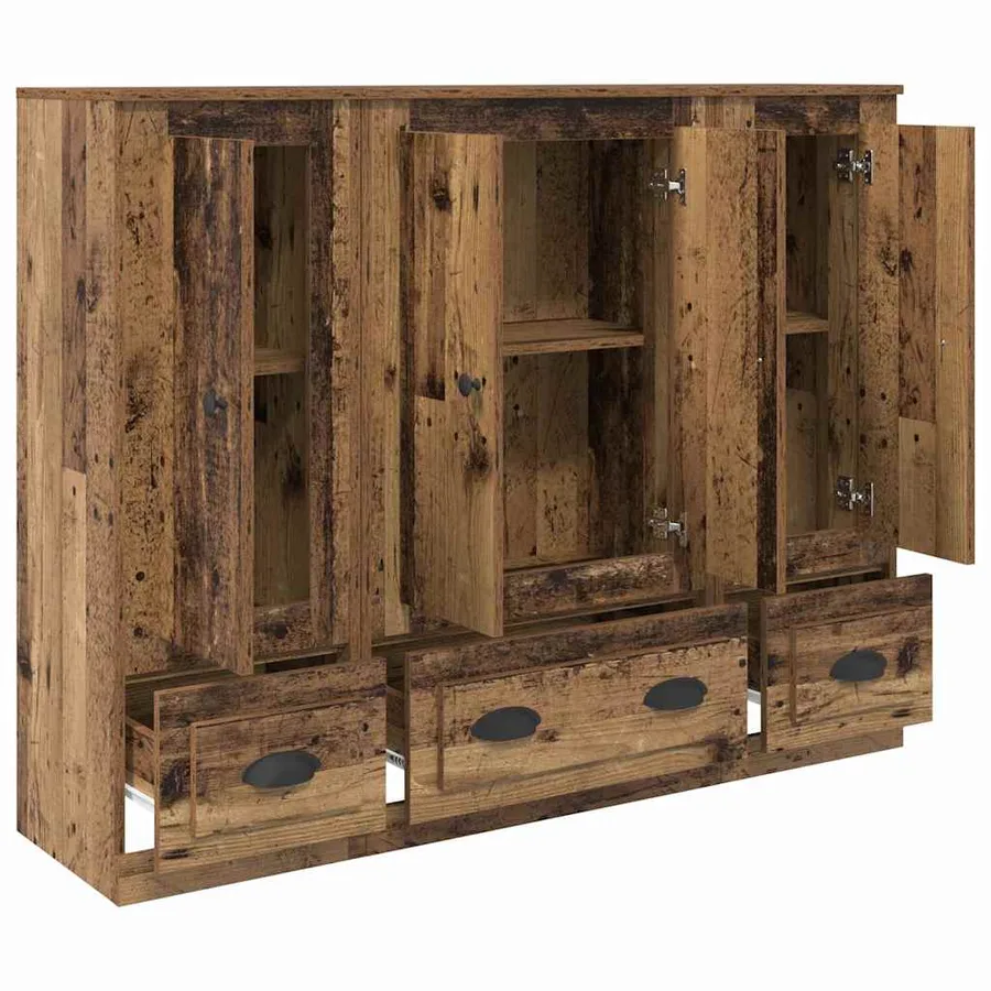 Haut Armoire avec tiroir 3 pcs Bois Ancien Bois d'ingénierie - 6