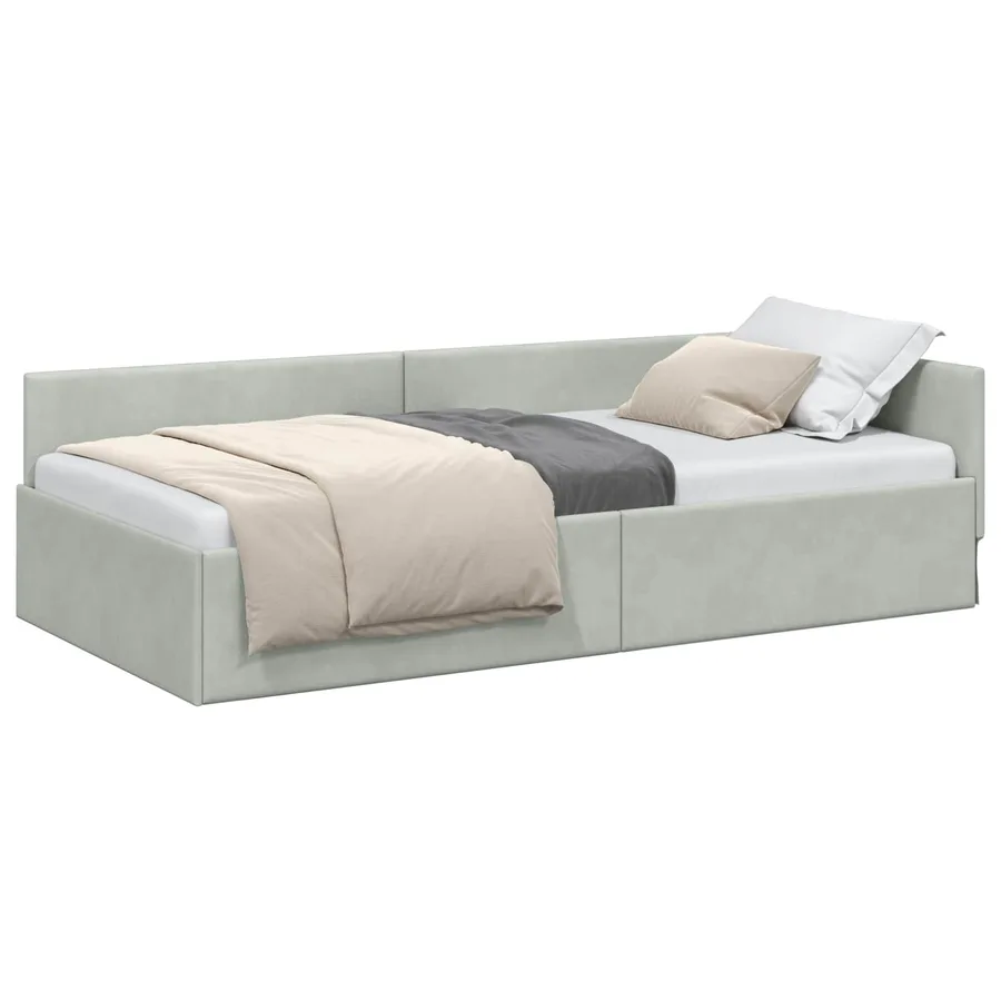 Cadre de lit d'angle Gris clair 90 cm x 200 cm Velours - 2