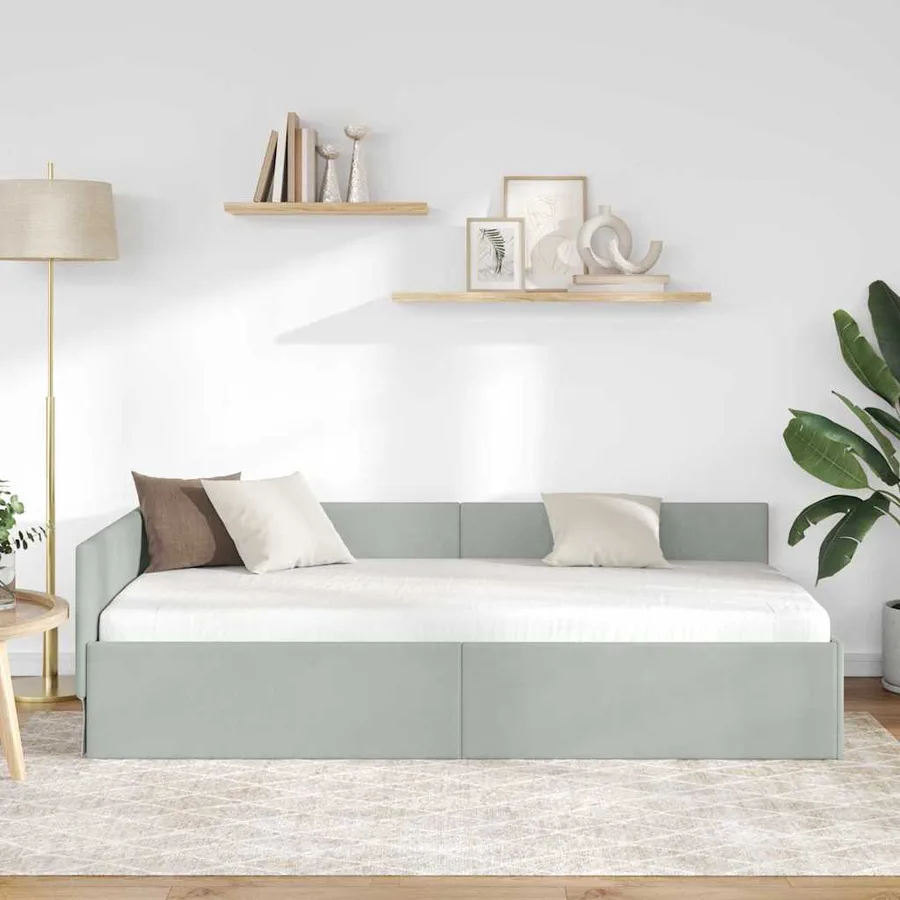 Cadre de lit d'angle Gris clair 90 cm x 200 cm Velours - 3
