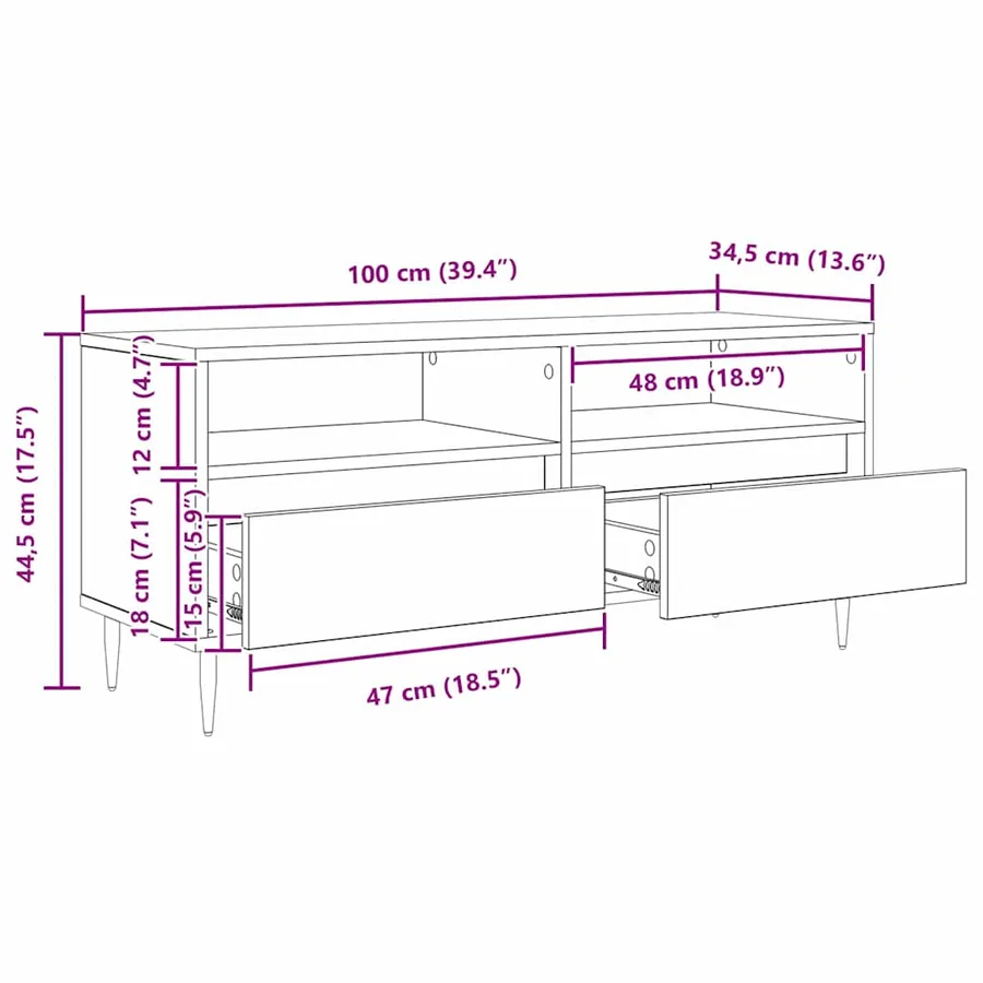 Meuble TV avec tiroir Bois Ancien 100 x 34,5 x 44,5 cm - 12