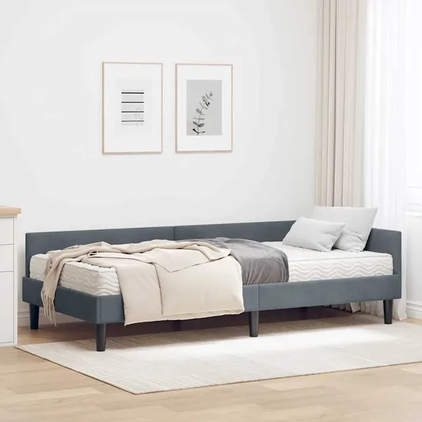 Cadre de lit d'angle avec matelas Autre 2 pcs Gris Velours