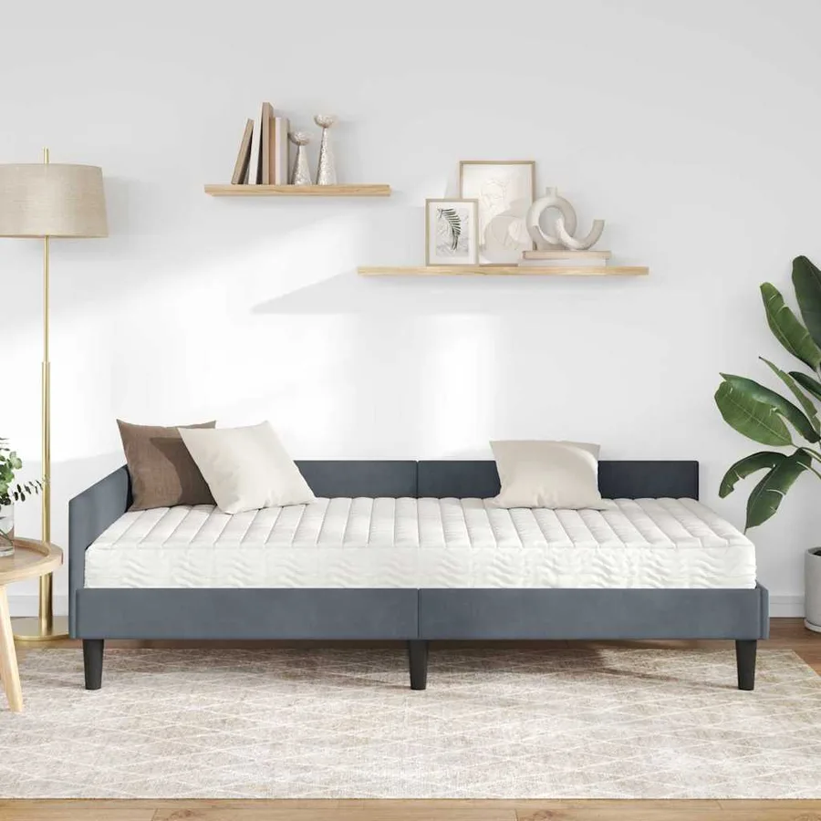 Cadre de lit d'angle avec matelas Autre 2 pcs Gris Velours - 3
