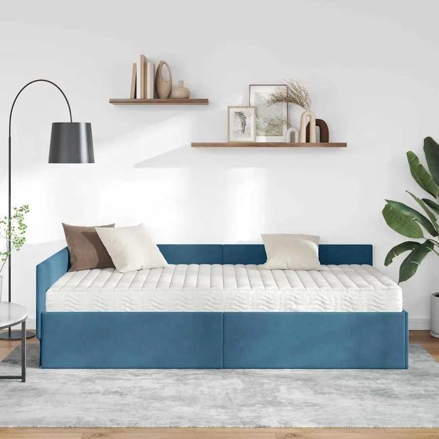 Cadre de lit d'angle avec matelas Autre 2 pcs Bleu Velours - 3