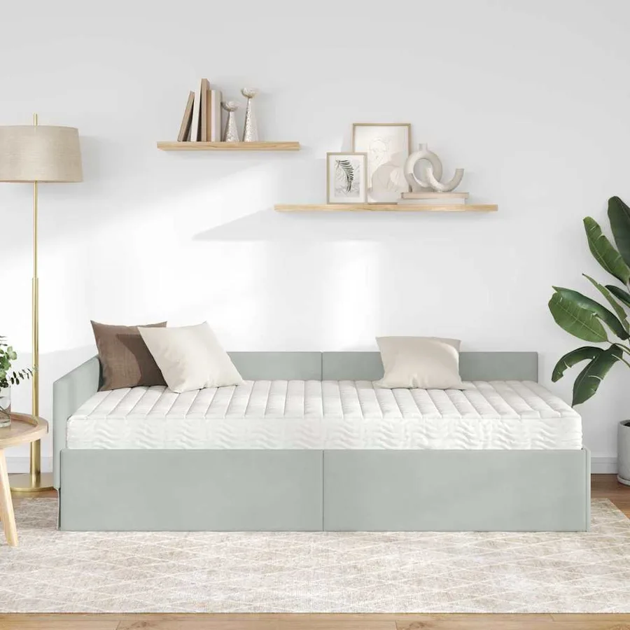 Cadre de lit d'angle avec matelas 2 pcs Gris clair Velours - 3