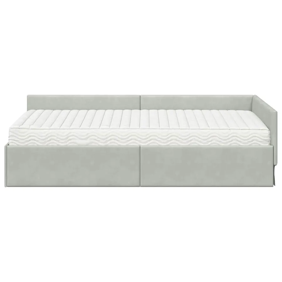 Cadre de lit d'angle avec matelas 2 pcs Gris clair Velours - 5