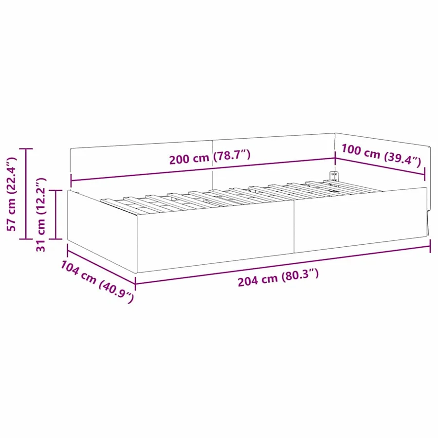 Cadre de lit d'angle Jaune 100 cm x 200 cm Velours - 11