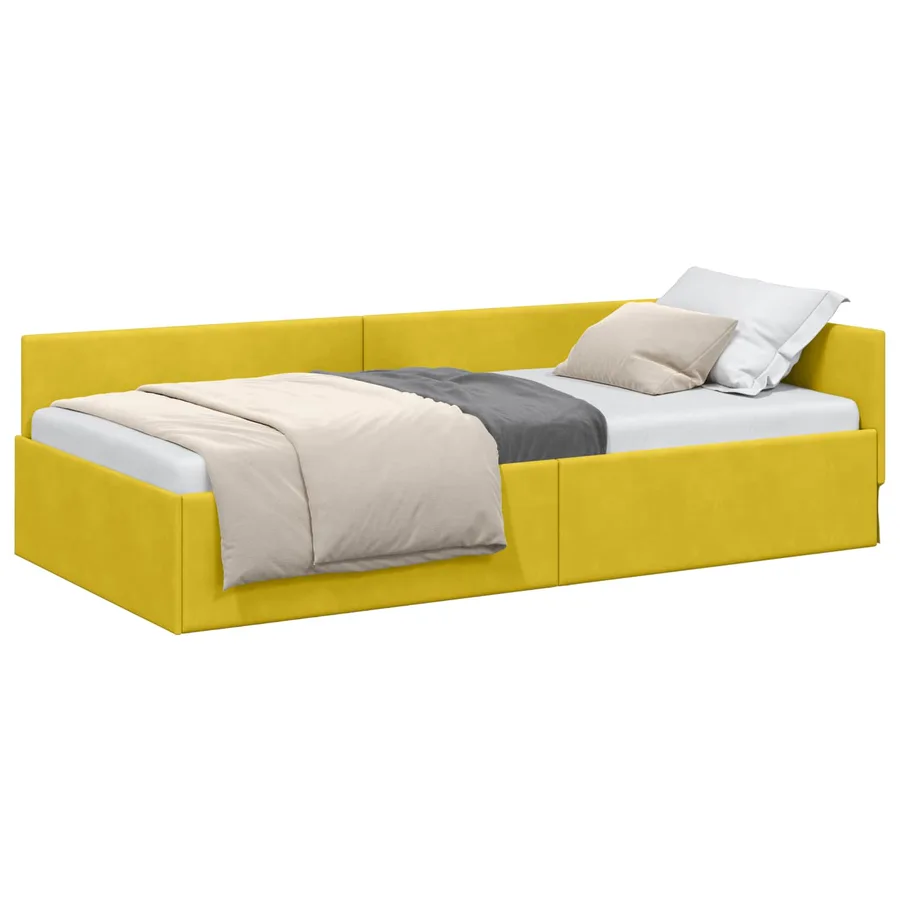 Cadre de lit d'angle Jaune 100 cm x 200 cm Velours - 2