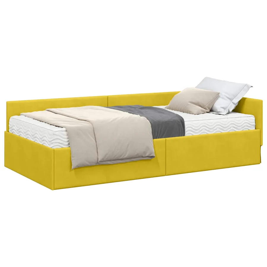 Cadre de lit d'angle avec matelas Autre 2 pcs Jaune Velours - 2