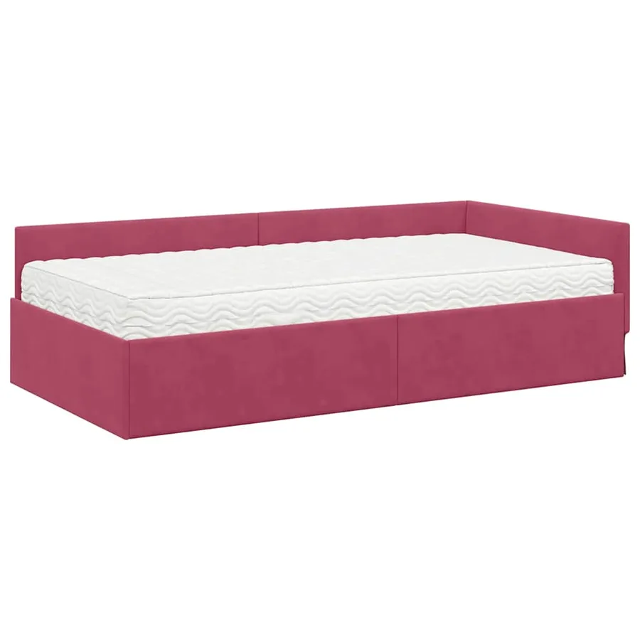 Cadre de lit d'angle avec matelas Autre 2 pcs Vert Velours - 4