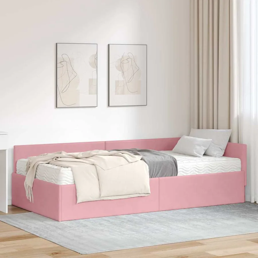 Cadre de lit d'angle avec matelas Autre 2 pcs Gris Velours