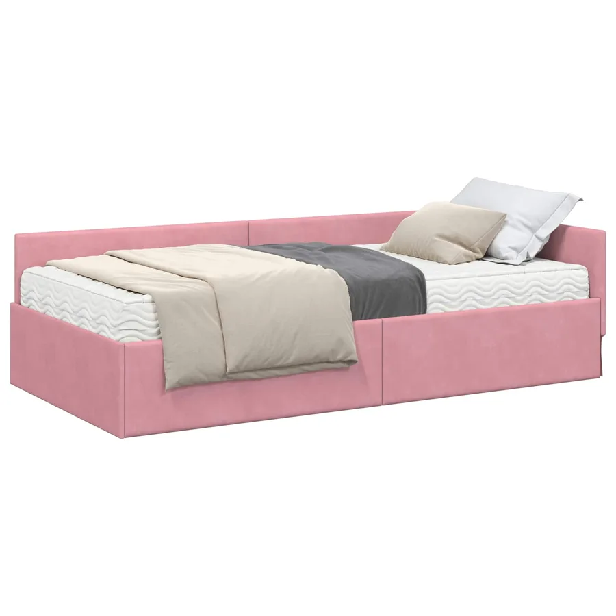 Cadre de lit d'angle avec matelas Autre 2 pcs Gris Velours - 2