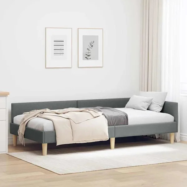 Cadre de lit d'angle Gris foncé 90 x 190 cm tissu